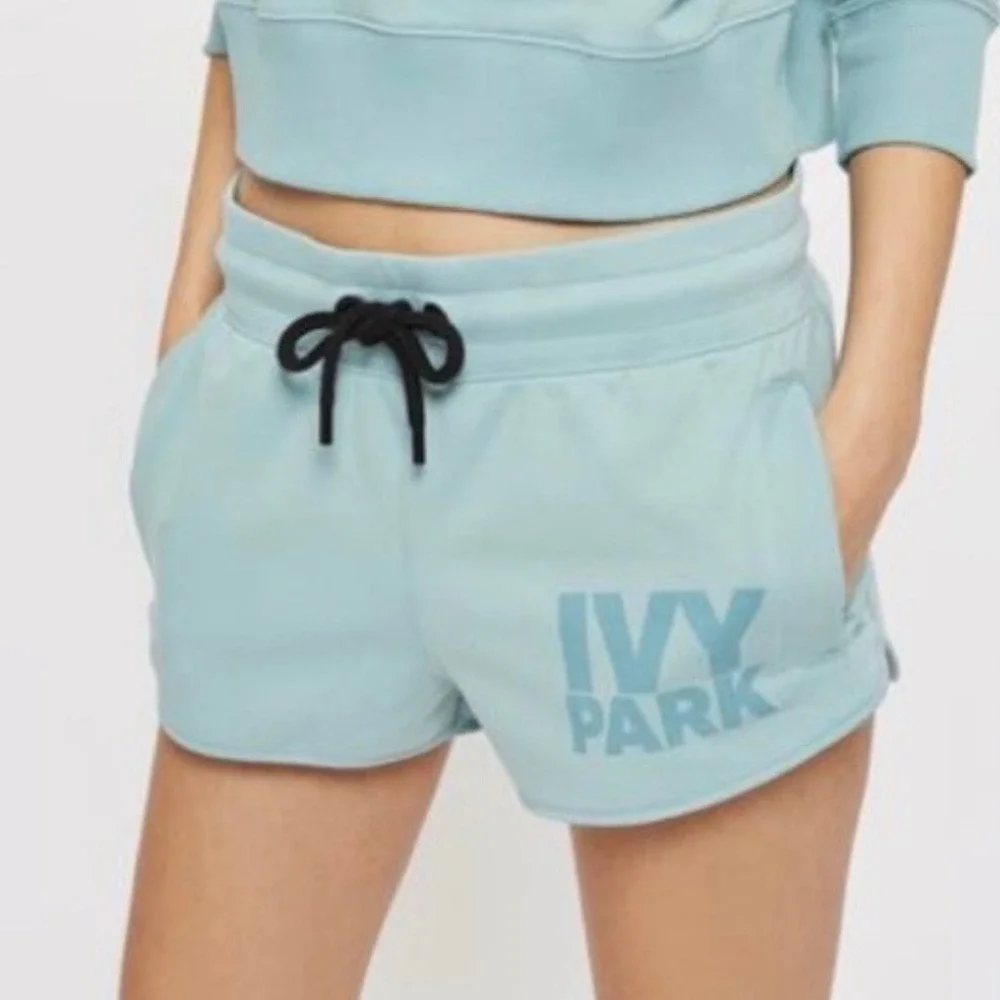 Ivy Park Athletic Shorts Womens Sz Small Blue Drawstring Lounge Logo Activewear